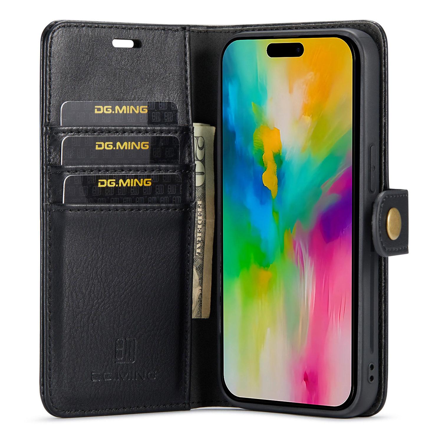 

DG.MING for iPhone 16 Pro Case Detachable Split Leather Phone Cover Black