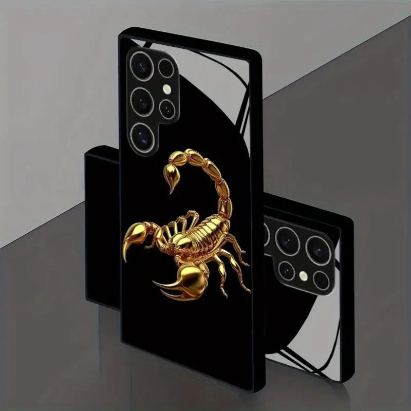 Golden Scorpion tempered glass phone case suitable for Samsung Galaxy S26 S25 S24 S23 S22 S20 FE/Ultra/Plus anti drop back cover