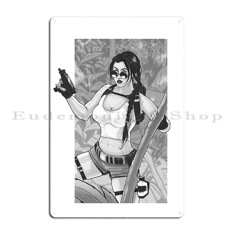 Female Archeologist Lone Wolf Cub Metal Plaque Poster Pub Garage Cinema Wall Decor Design Tin Sign Poster