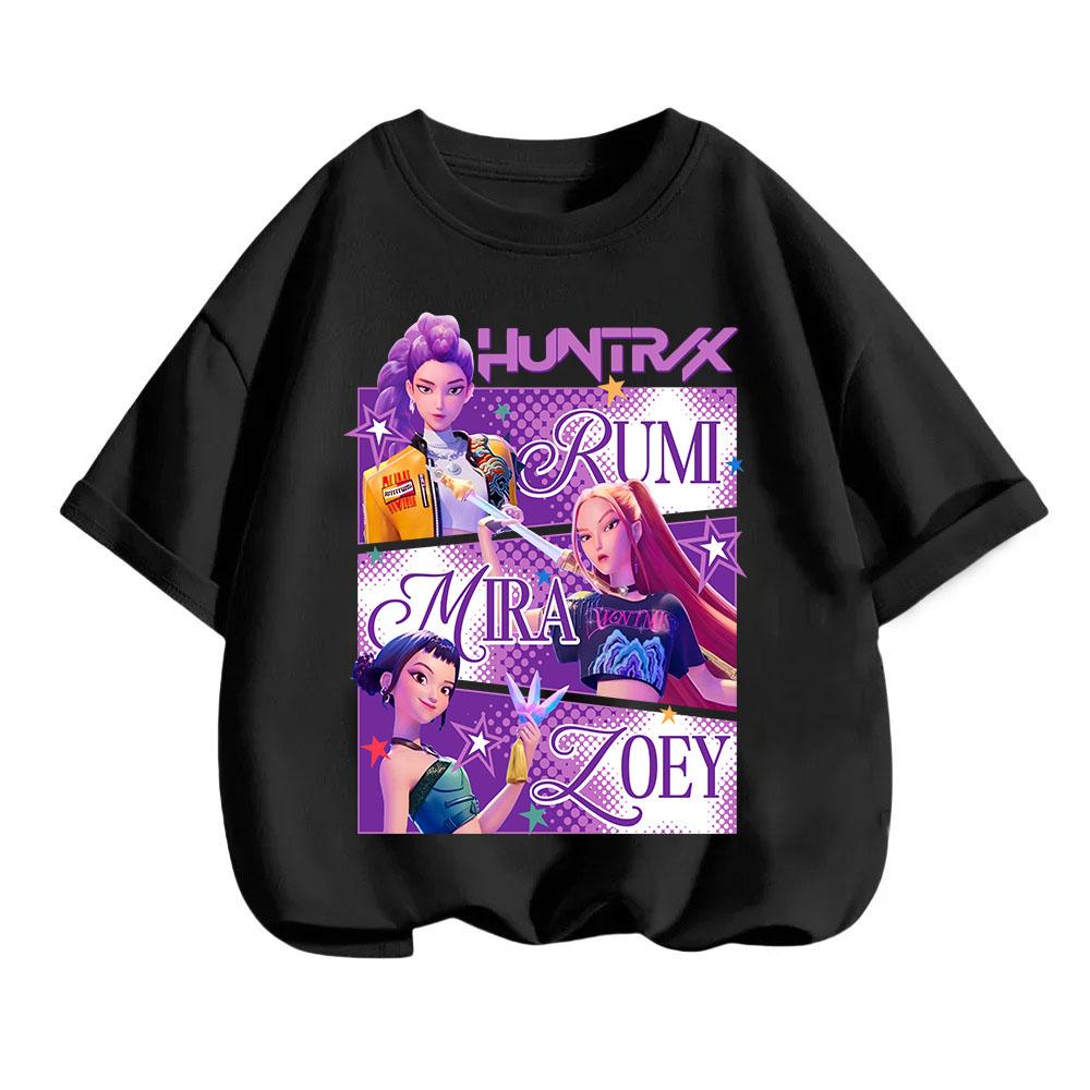 KPop Demon Hunters Children's T-shirt Cotton Korean Fashion Casual Round-neck Top Movie Cartoon Girl Boy Tshirt Kid Tees