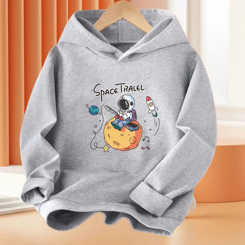 Autumn/Winter Children's Casual Hooded Sweatshirt with Cool Skateboard Pattern-Boys' and Girls' Warmth-Keeping Sp