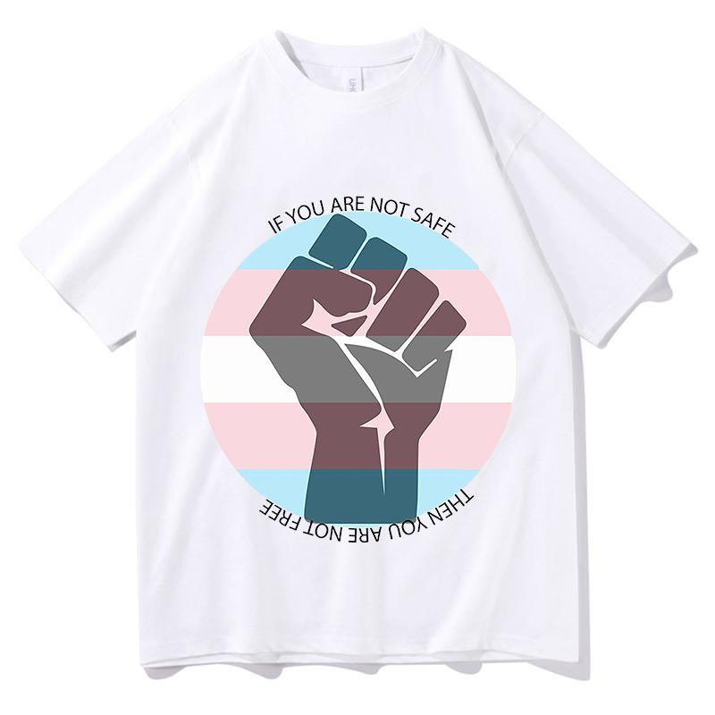 Trans Not Threat Graphic Tshirts 100Cotton unisex 2026 Summer New Short Sleeve Loose shirt Y2k Hip Hop Unisex Aesthetic Streetwear