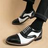 New Designer New Men's Pointed Black White Mixed Patchwork Wedding Brogue Oxford Shoes Male Formal Dress Footwear Zapatos Hombre