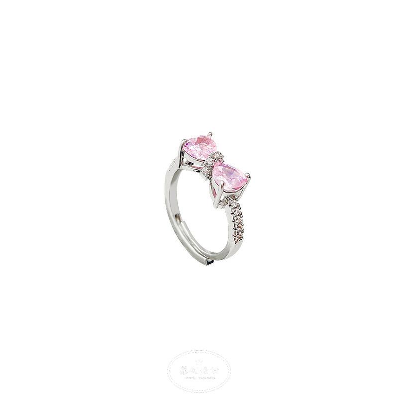 Elegant Pink Zircon Butterfly Adjustable Ring - Korean Light Luxury Design