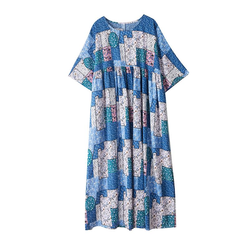 DIMANAF Übergröße Neu 2025 Damen Sommer Kurzarmkleid Basic Casual Locker Vintage Strand Langes Kleid