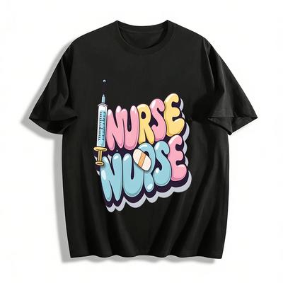 Cute Nurse Themed Print Casual Top For Medical Workers Pure Cotton T-shirt