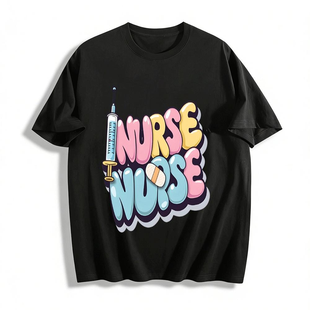 

Cute Nurse Themed Print Casual Top For Medical Workers Pure cotton T-shirt XXS