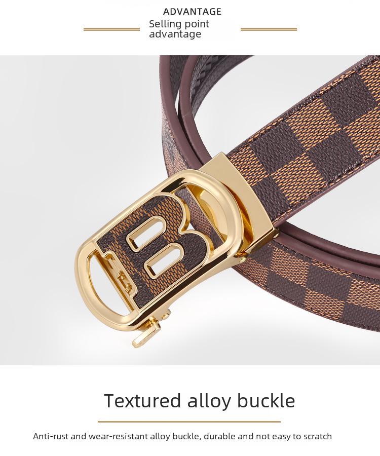 Men's Trendy Leather Belt with Letter Alloy Automatic Buckle - Versatile for Casual and Business Wear