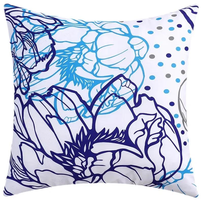 Blue Floral Printed Cushion Cover 45x45cm Modern Sofa Car Decorative Throw Pillow Covers Office Waist Cushion Pillowcase