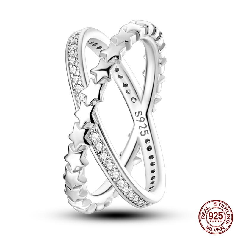 Popular Glow In The Dark Rings For Women 925 Silver Star Moon Sun Rings Sparkling Cubic Zircon Exquisite Jewelry Gifts