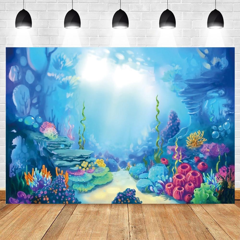 Underwater World Seabed Photography Backdrop Decor Ocean Undersea Fish Coral Baby Birthday Background Photo Studio Props Custom