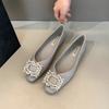 Fashion Flat Shoes Women's Rhinestone Square Buckle Shallow Mouth Spring and Autumn Flat Bottom Casual Plus Size Women's Shoes