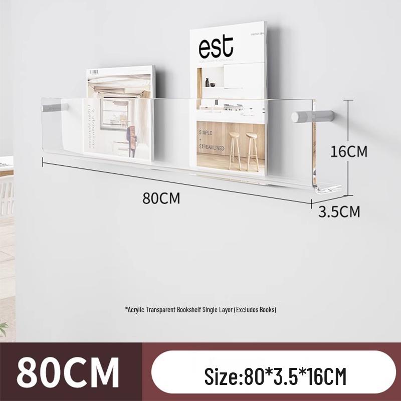 Acrylic Wall-Mounted Transparent Bookshelf for Children's Books and Magazines, Punch-Free Display Rack.