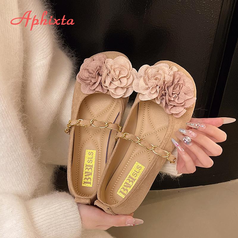 Fashion Aphixta Big Flowers Woman Flats Metal Chain Women Loafers Suede Soft Woman Casual Shoes for Women Ladies Shoes zapatos mujer
