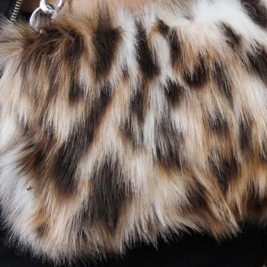 Leopard Print Fluffy Tote Ladies Faux Fur Shoulder Bag Furry Purse Fuzzy Handbag with Metal Chain Strap for Date Winter Daily Commute Party