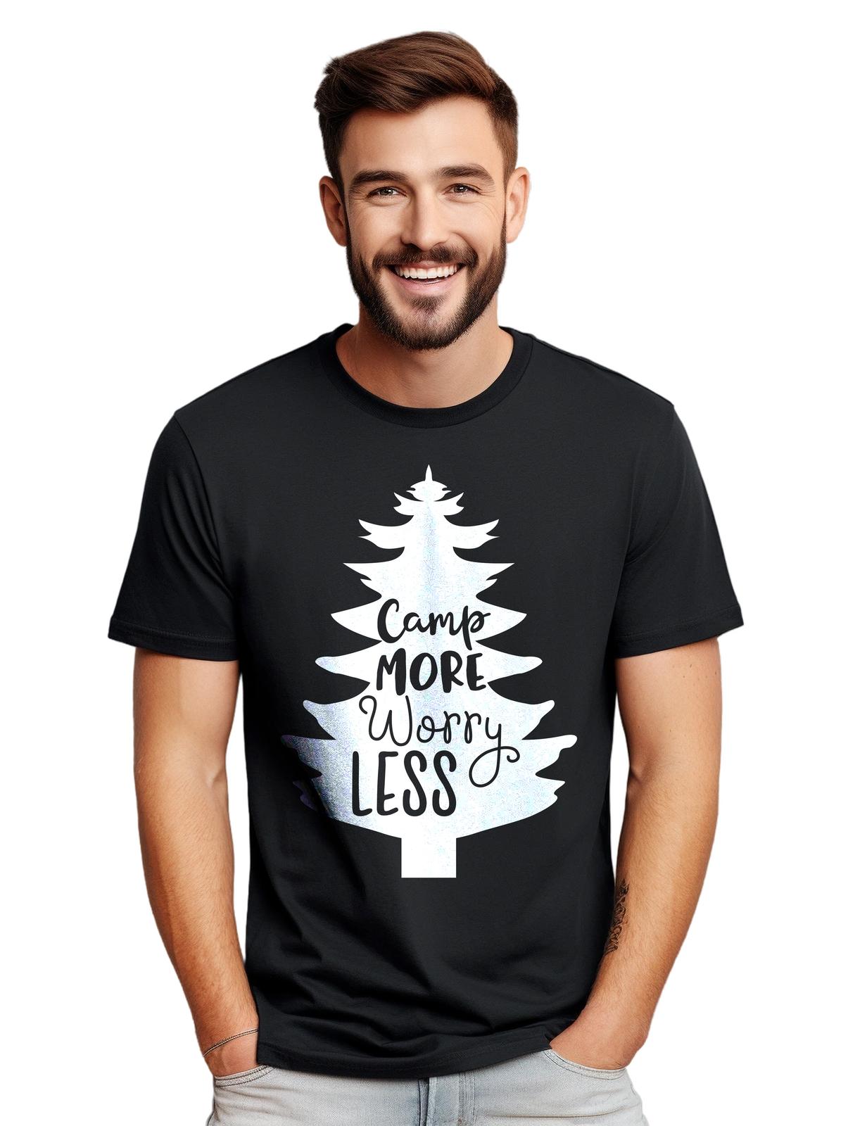 Camp More, Worry Less - Funny Christmas Tree T-Shirt Mens Womens Tees Top! Unisex, Printed Design. Th M