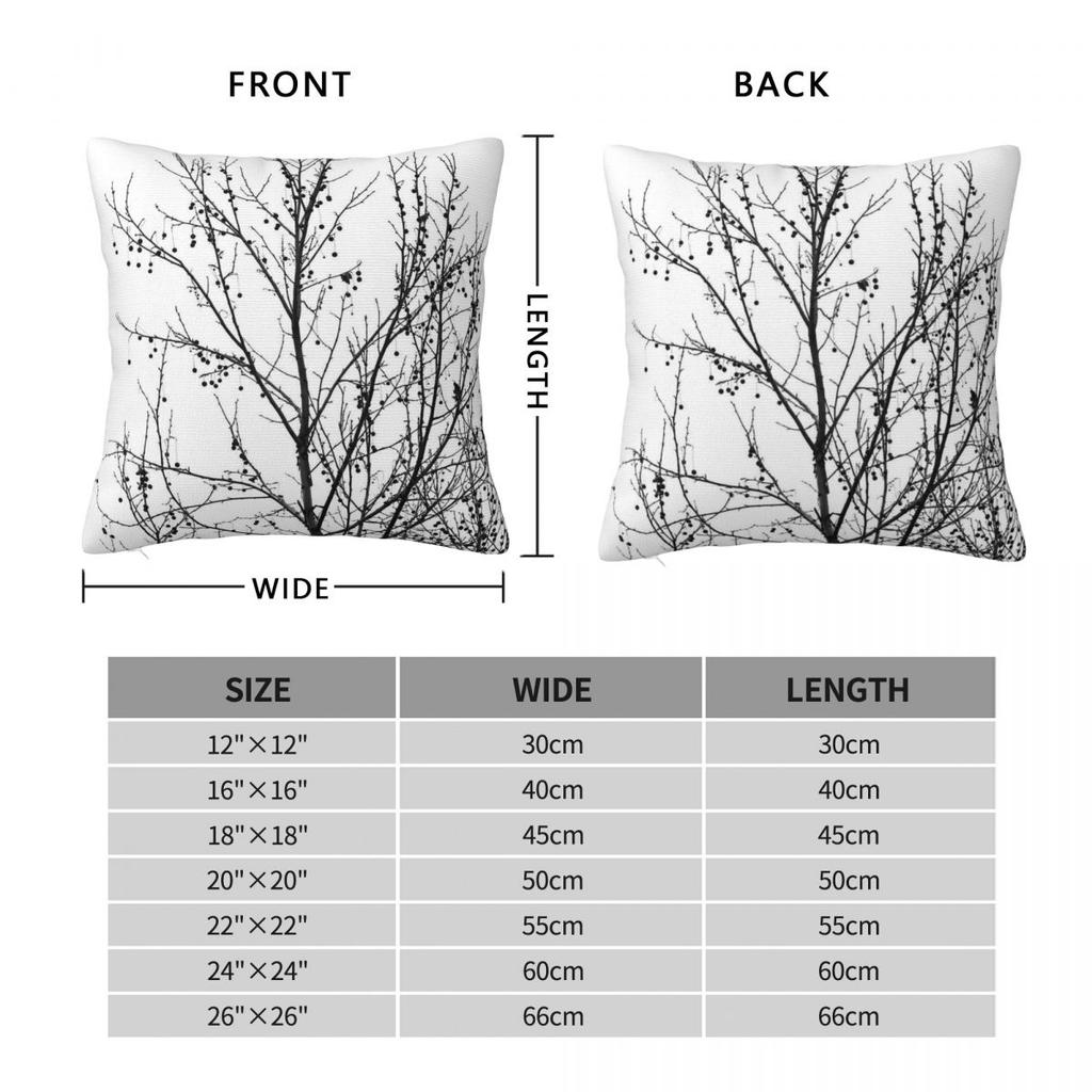 Black White Tree Branches Autumn Square Pillowcase Polyester Linen Velvet Printed Zip Throw Pillow Case Room Cushion Cover