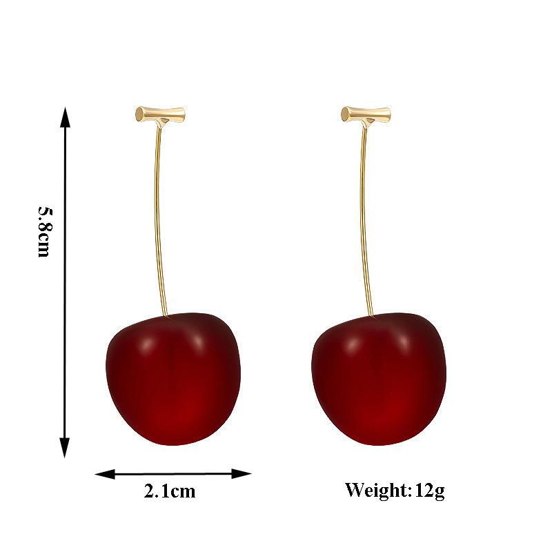 Dark Red Cherry Dangle Earrings for Women Trendy Fruit Cute Acrylic Round Long Cherries Drop Earrings Party Elegant Jewelry Gift