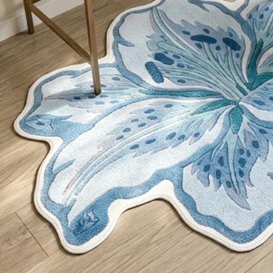 Modern Home Decor Mat Lily Shape Floor Mat, Absorbent Velvet Rug for Bathroom And Entrance, Non-slip Decorative Flower Bedroom Dressing Table,