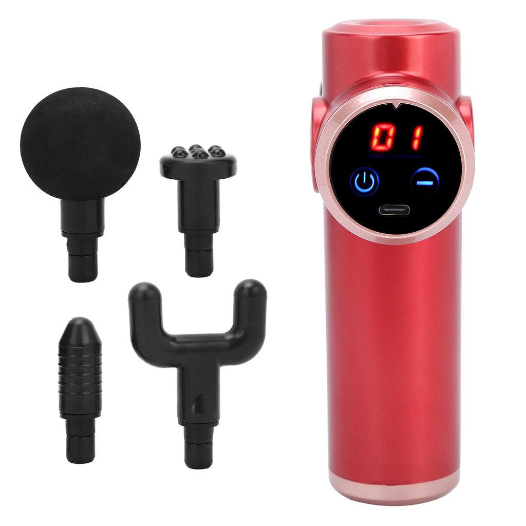 Muscle Relaxation Massager Electric Fitness Muscle Massager with 4 Massage Heads (Red)