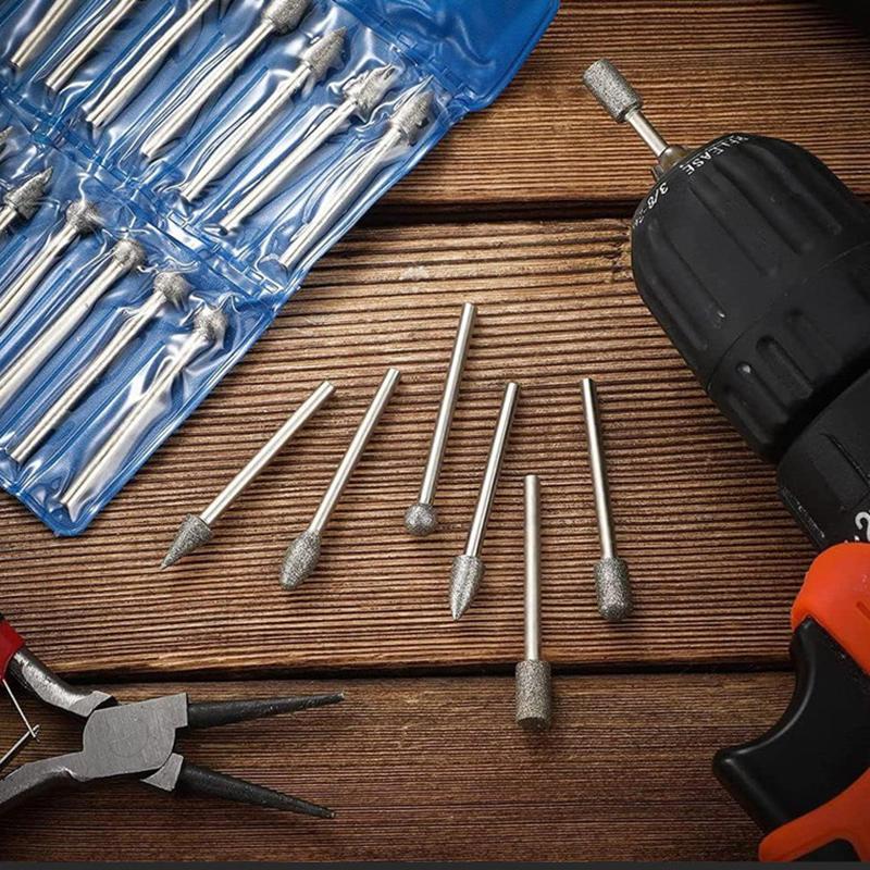 20Pcs Diamond Drill Grinding Bit Set Mini Drill Burrs Bit Set For Rotary Tool Grinding Accessories 3Mm Shank