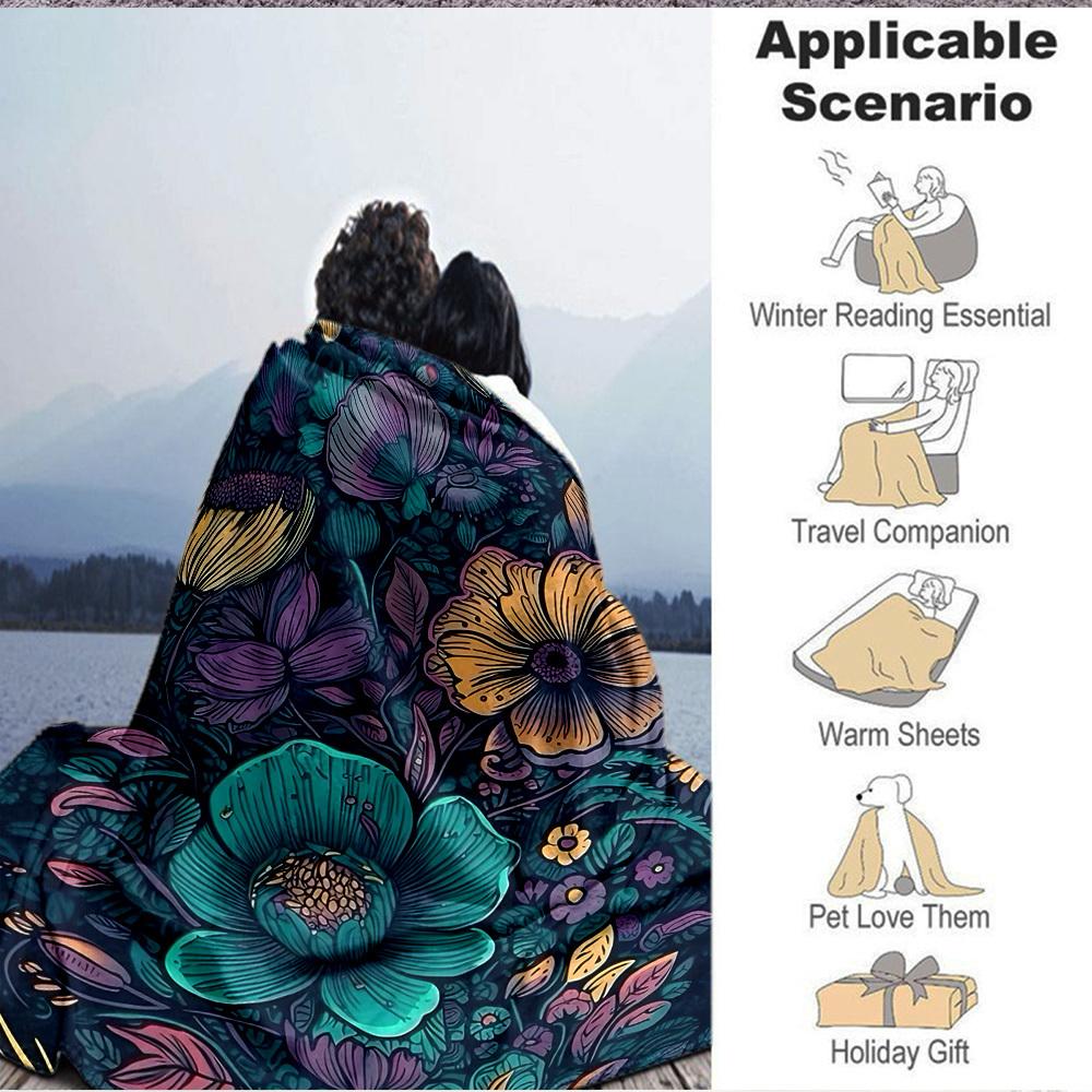 1pc Floral Patterns Blanket, Lightweight Flannel Throw Blanket for Sofa, Bed, Travel, Camping, Living Room, Office, Couch043