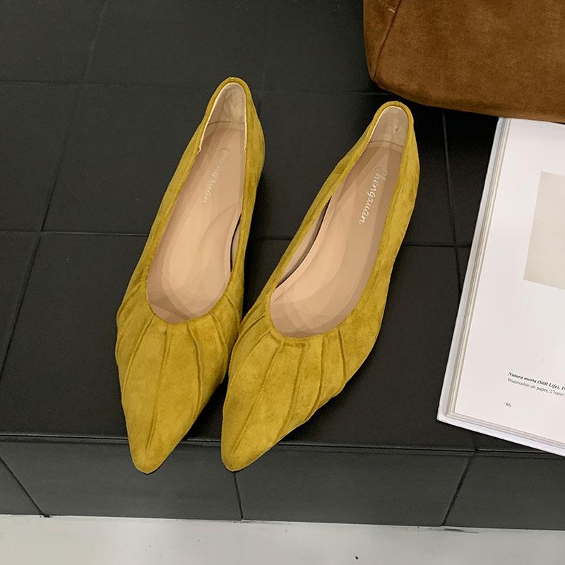 Fashion Female Low Heel Footwear Pumps Ladies Shallow Shoes Fashion Flock Pointed Toe Elegant Women Heeled Slides Shoes