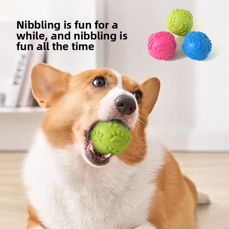 Pet Toy Footprint Ball 6cm, Dog's Durable Teething Sound Footprint Ball Toy