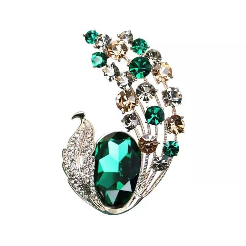 

Fashion Style Alloy Brooch Elegant Retro Luxury Super Shiny Crystal Brooch Fashion Women Coat Corsage Pin Green