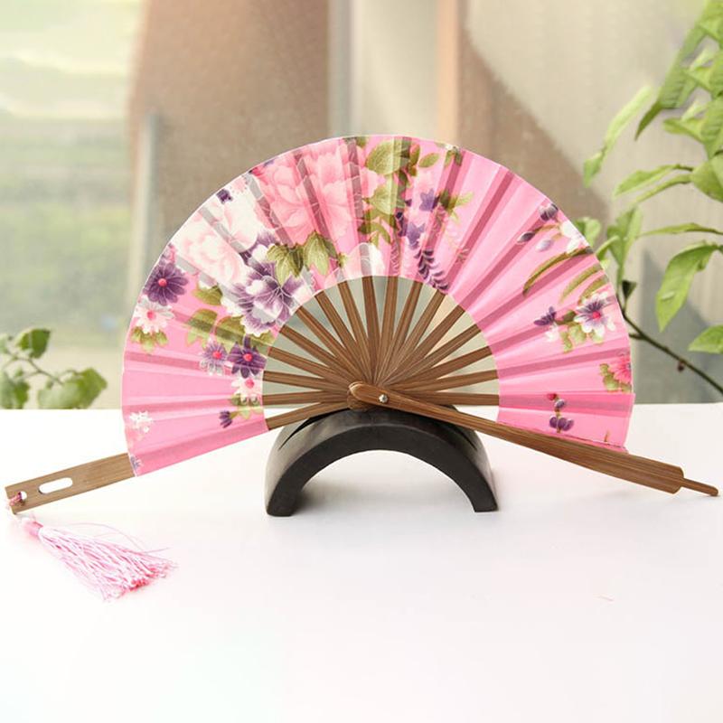 Japanese Sakura Flower Printed Fans Folding Fans Ancient Tassel Round Hand Fan Dance Performance Photo Prop Wedding Party Decor