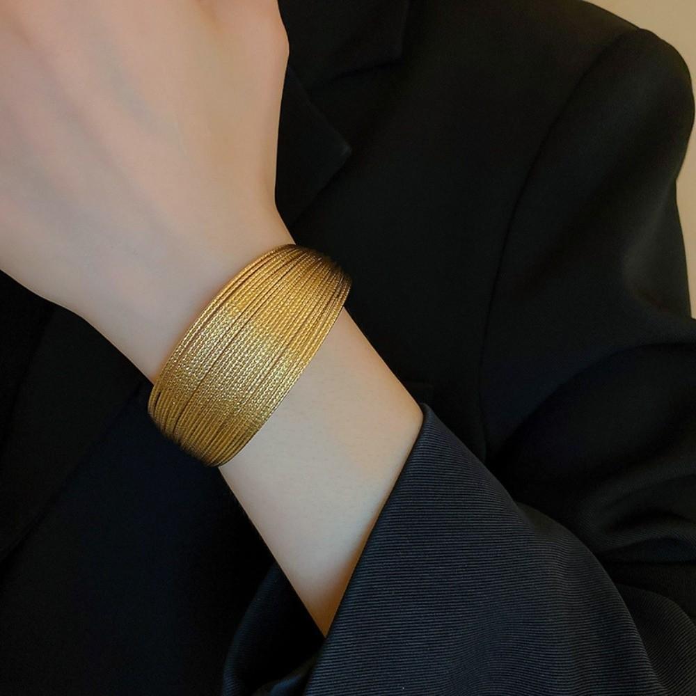 Multi Layer Lines Metal Wide Opening Bangle Exaggerated Opening Irregular Wide Bracelet Greek Style Jewelry Accessories