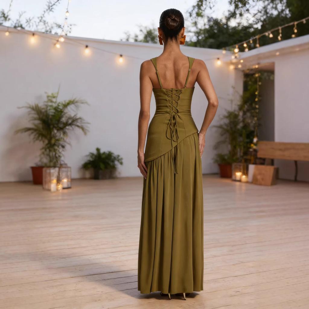 Neue Damenbekleidung Wintermode Temperament Hosenträger figurbetont Unifarben Schlitz-Streamer-Kleid Damen