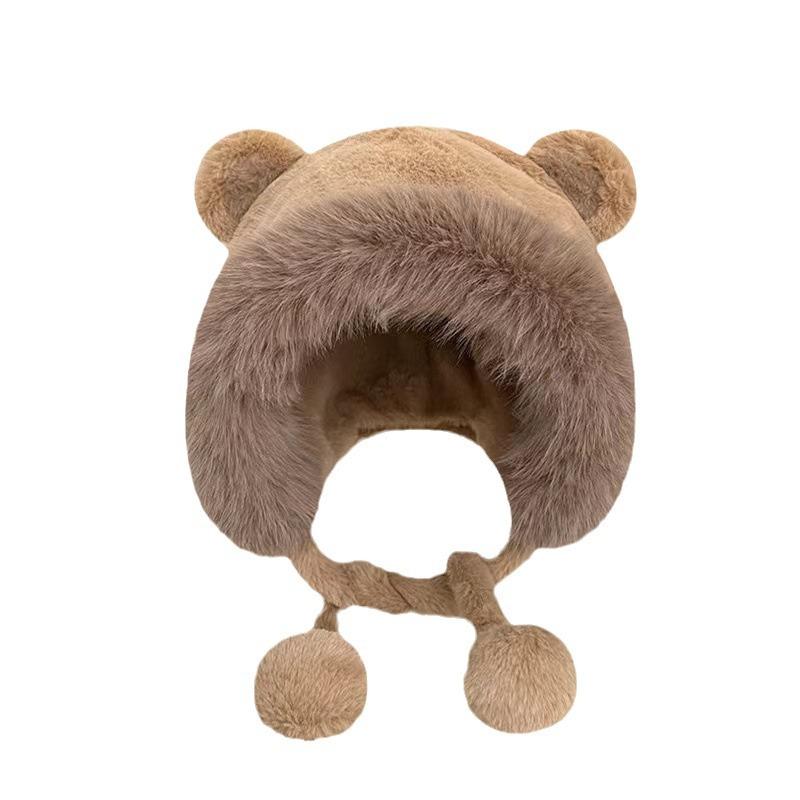 Cute Teddy Bear Autumn/Winter Warm Plush Ushanka with Thickened Earflaps, Anti-Cold Hat