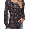 Women's Solid Color Casual Bubble Sleeves, Drawstring Round Neck Long Sleeved Top