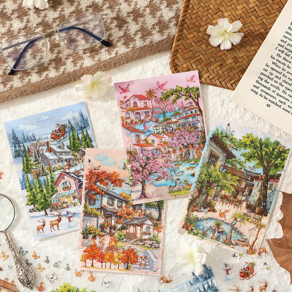 3 Pcs Four Seasons Scenery PET Die Cut Sticker Pack Handmade Scrapbook Diary Stickers Decorative Aesthetic Stationery Supplies