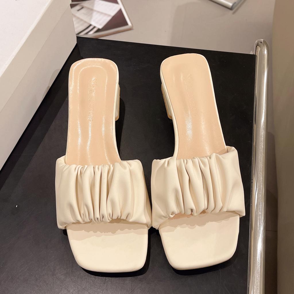New Summer Women Slippers Sandals Ladies Soft Comfortable Pleate Sexy Thick High Heel Sandals Fashion High Heel Sandals