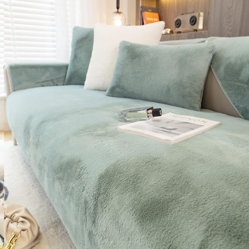 Modern Solid Color Winter Thicken Rabbit Fluff Sofa Towel Plush Soft Smooth Sofa Covers for Living Room Anti-slip Couch Cover