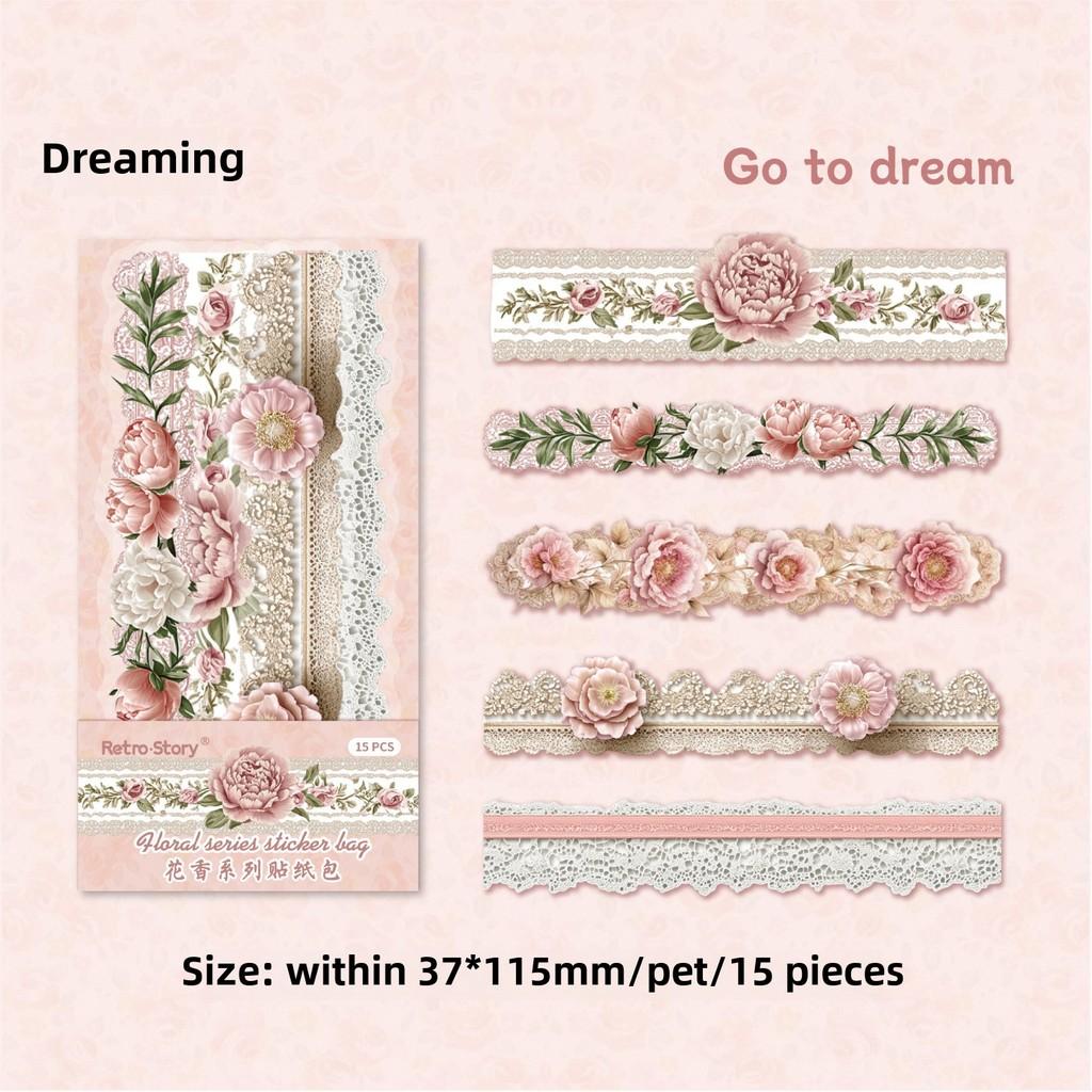 15 Pcs Lace Strip Sticker Creativity DIY Hand Account Scrapbooking Collage Decorative Junk Journal Supplies