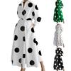 Boho Polka Dots Print Womens Wrap Shirt Dress Long Sleeve Maxi V Neck Swing Dress Lapel Collar Long Dress