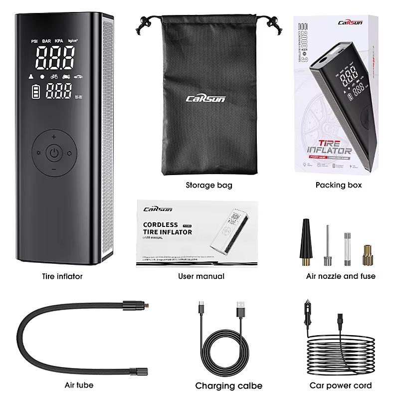 

Высокомощный автомобильный воздушный компрессор электрический насос для накачивания шин со светодиодной подсветкой для мотоциклетных шин велосипеда портативный интеллектуальный цифровой дисплей чёрный
