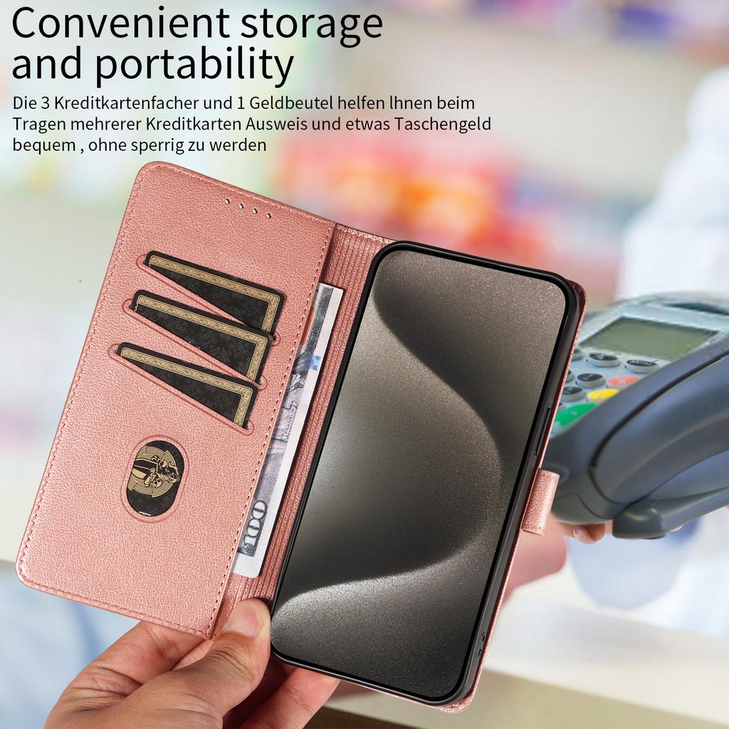 For iPhone 15 Pro Leather Case Litchi Texture RFID Blocking Wallet Stand Phone Cover