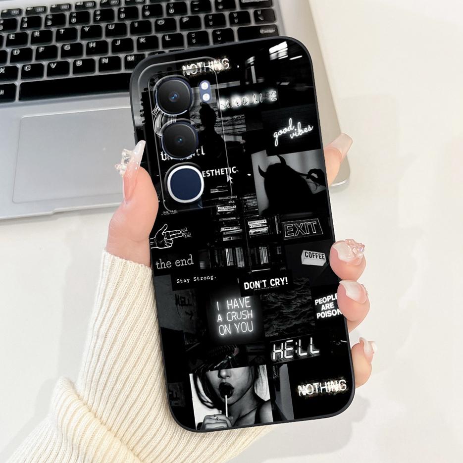 Für Vivo Y19s 4G Hülle V2419 Süße Katze Gittermuster Abdeckung Stoßfest Weiches Silikon Handyhülle Für Vivo Y19s Y 19 s VivoY19s Fundas