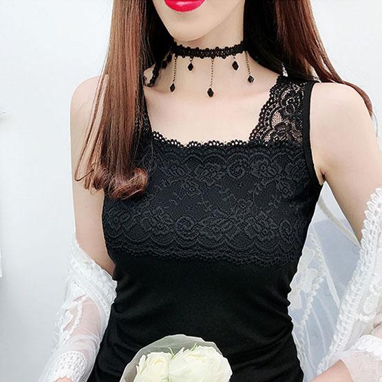 Camisole en coton modal grande taille pour femme, chemises d'été à manches courtes, couleur unie, slim, en dentelle, hauts