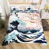 Feelyou Cherry Blossoms Bedding Set Chic Crane Duvet Cover for Kids Girls Women Ocean Wave Decor Comforter Cover Pink Japanese Ukiyoe Theme