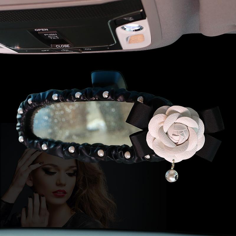 Creative Pearl Camellia Flower Car Safety Seat Belt Cover Shoulder Pad Car Styling Women Auto Seatbelt Gear Shift Covers