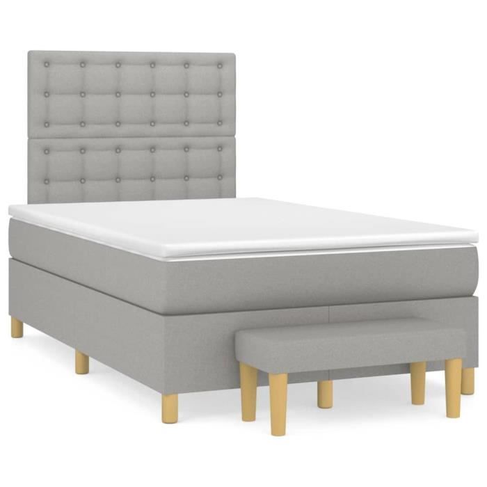 3137461 vidaXL Lit à sommier tapissier avec matelas Gris clair 120x200cm Tissu
