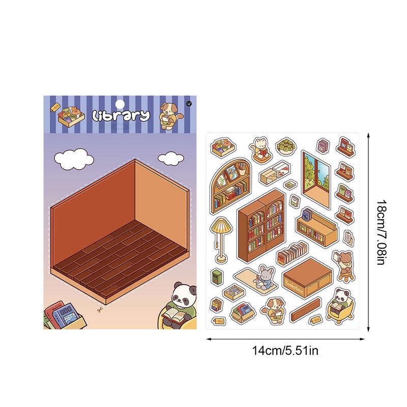 Cartoon Miniature Scene Stickers 3D Effect 4 Pieces Stress Relief Stickers Stress Relief Landscaping Decals For Craft