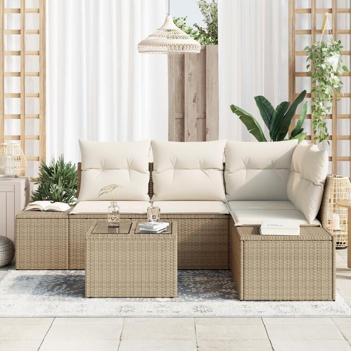 VidaXL Ensemble de Canapés de Jardin 5 Pièces avec Coussins Marron Rotin Poly 3347051
