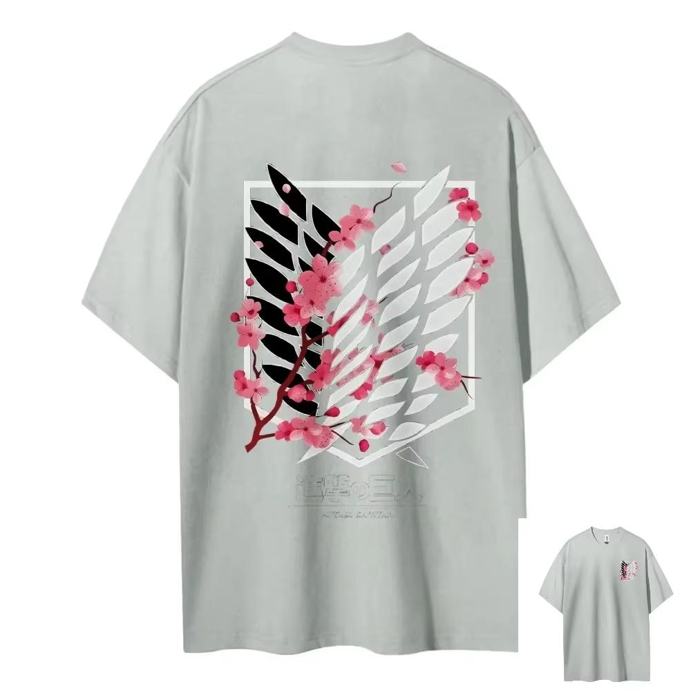 Anime Útok titánů Tričko Křídla svobody Růžový potisk třešňových květů Potisk na zádech, Unisex Bavlna Volné Pohodlné Streetwear Dámské a pánské tričko