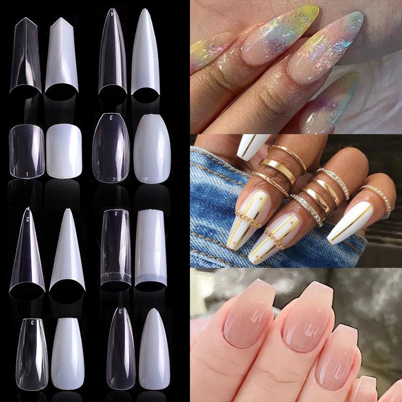 500Pcs/Bagged False Nail Tips Acrylic Practice Nail Capsules Artificial Nails Soft Gel Full Cover Coffin Nail Tips Manicure Tool